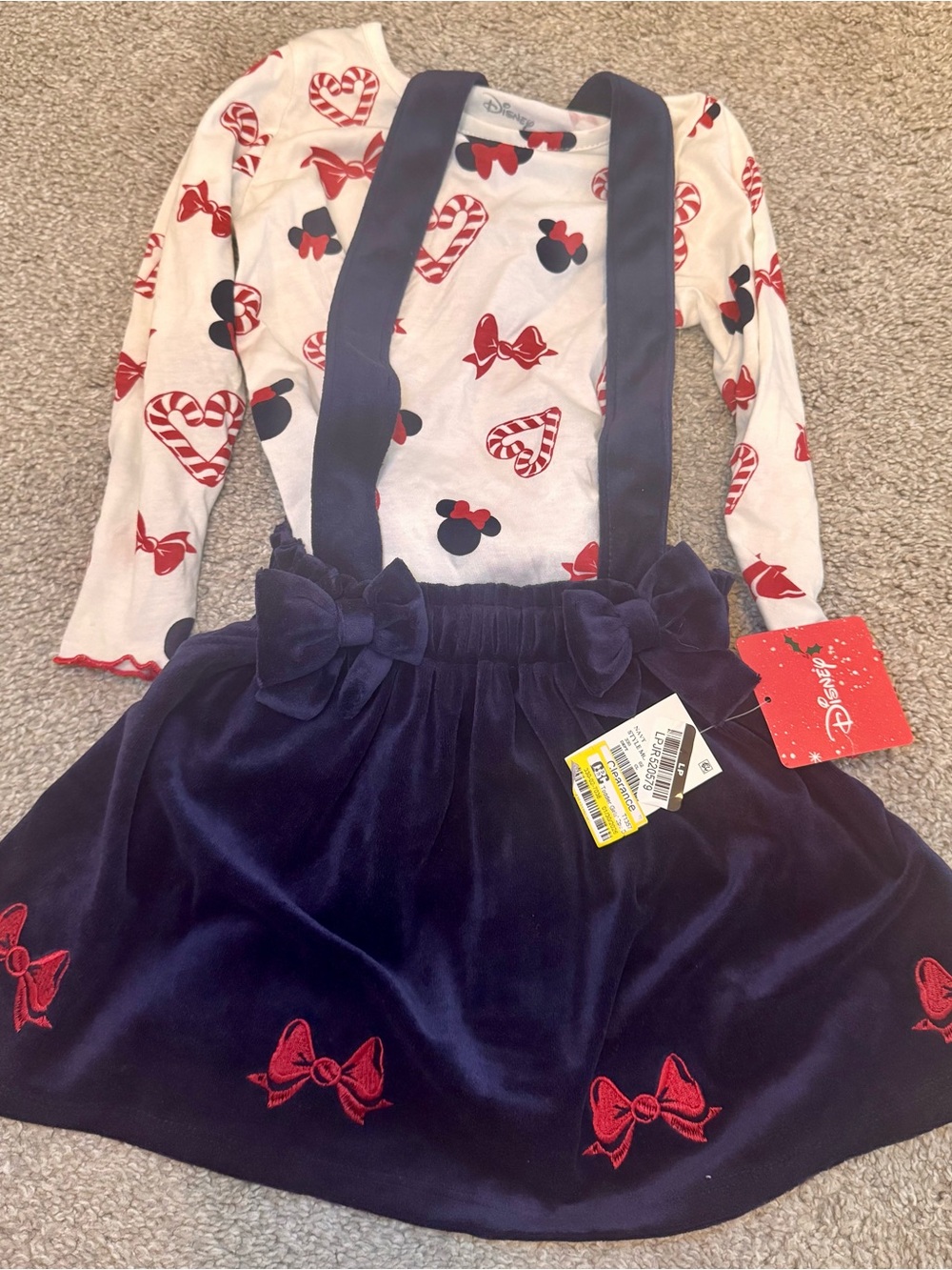 Disney Navy Velvet Suspender Skirt With Long Sleeve Shirt